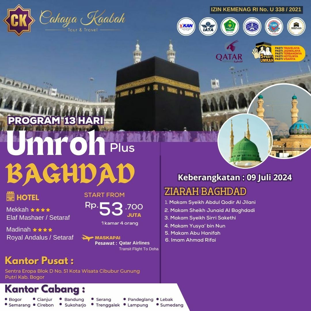 UMROH PLUS BAGHDAD DI PURWAKARTA | Rp. 53.700.0000 | Hub : 0813-9809-5482 (Customer Service) UMROH PLUS BAGHDAD DI PURWAKARTA | Rp. 53.700.0000 | Hub : 0813-9809-5482 (Customer Service)