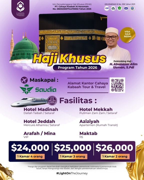 Ibadah Haji 2026: Panduan Lengkap Paket Haji Khusus dari Cahaya Kaabah Tour & Travel Cabang Banten | Hub : 085692463920 Ibadah Haji 2026: Panduan Lengkap Paket Haji Khusus dari Cahaya Kaabah Tour & Travel Cabang Banten | Hub : 085692463920