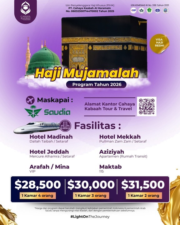 HAJI MUJAMALAH : Program Akhir Tahun 2026 Dari Cahaya Kabaah Tour&Travel | cibubur | Hub 0856 9246 3920 HAJI MUJAMALAH : Program Akhir Tahun 2026 Dari Cahaya Kabaah Tour&Travel | cibubur | Hub 0856 9246 3920