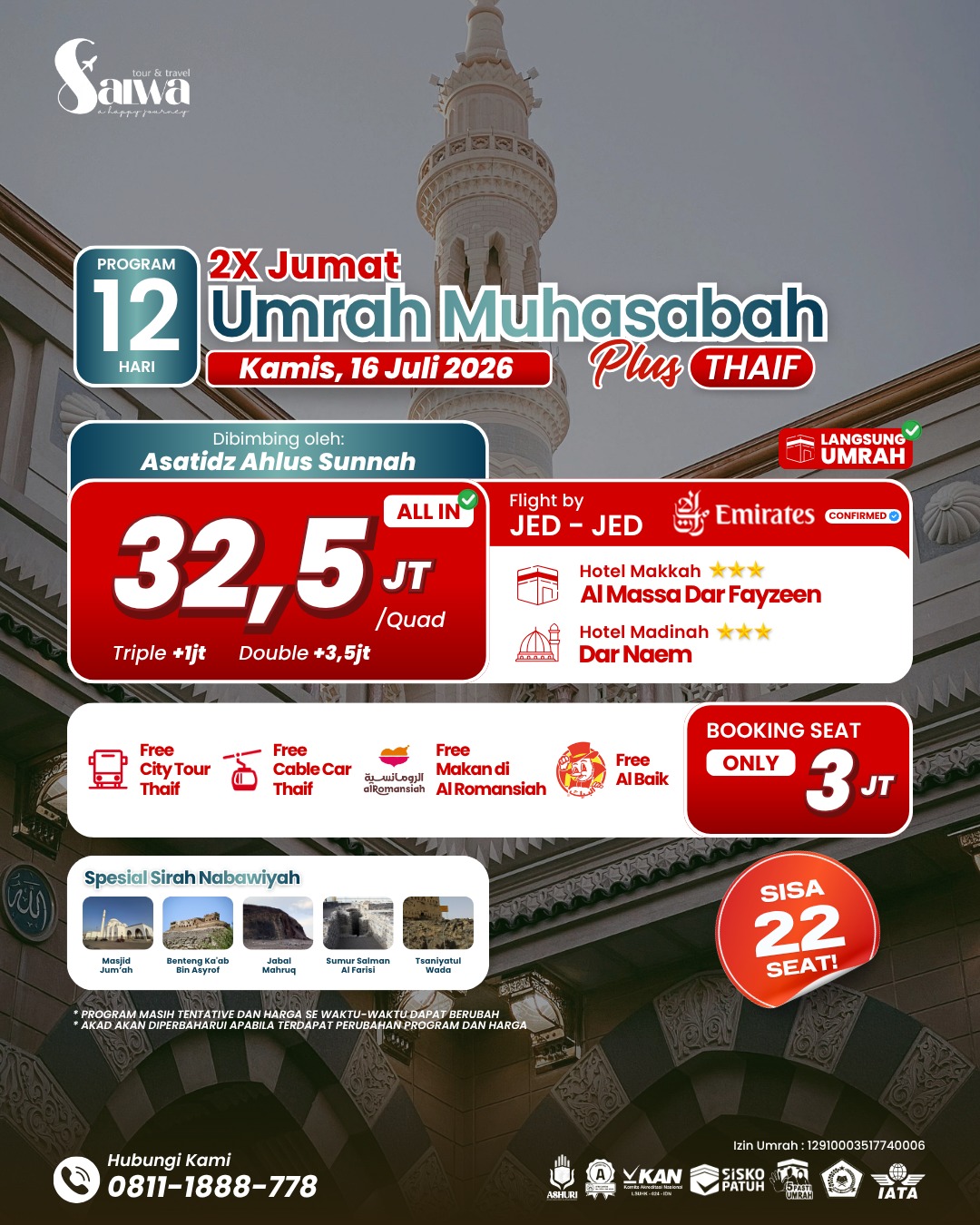 Paket Umrah Muhasabah Plus Thaif 17 Juli 2026