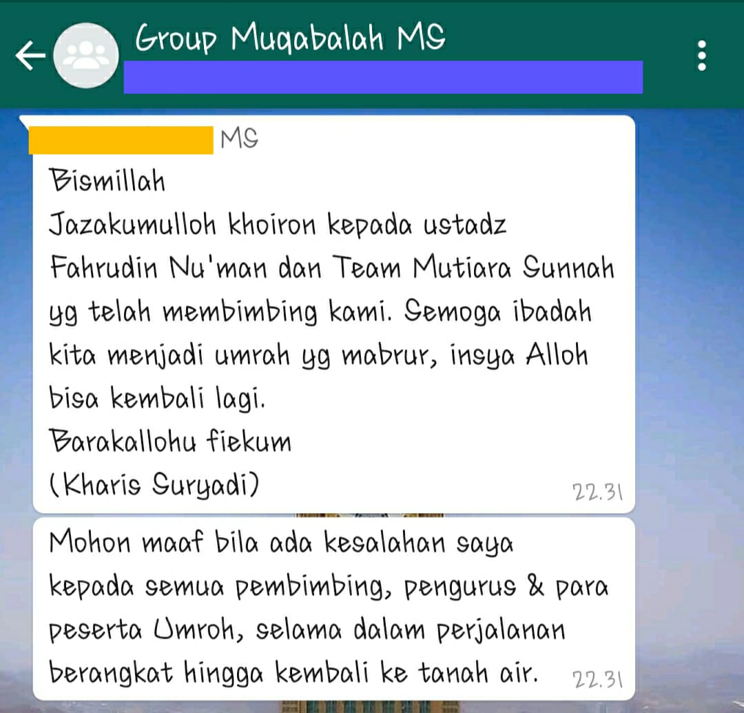 testimonial group keberangkatan Maret 2019 bersama ustadz Fachrudin Nu'man 1