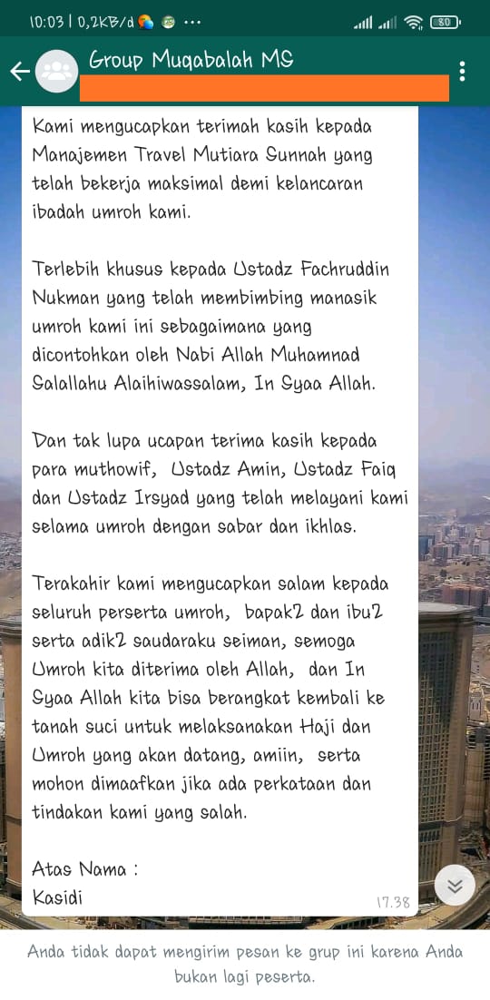 testimonial group keberangkatan Maret 2019 bersama ustadz Fachrudin Nu'man 5