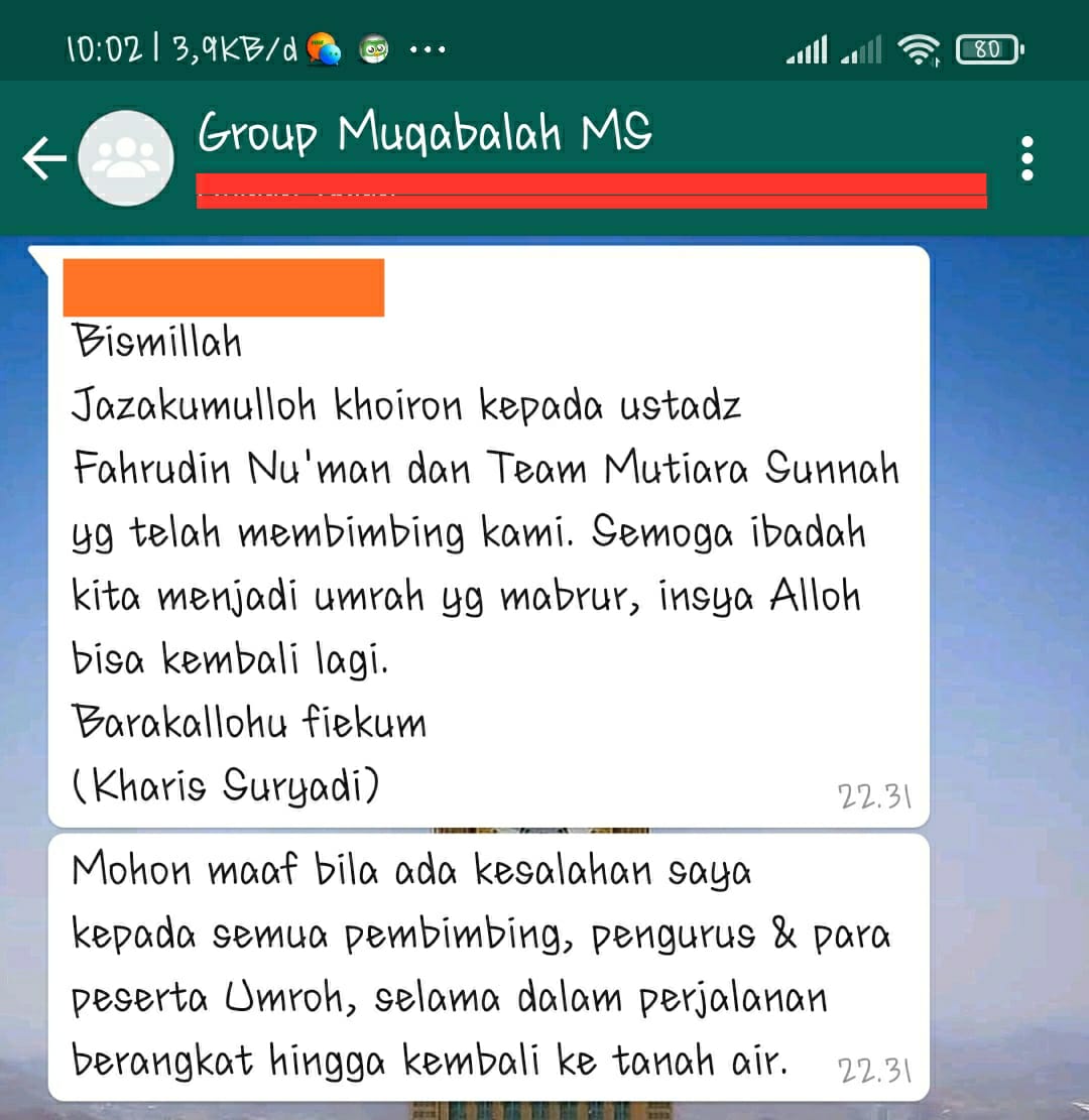 testimonial group keberangkatan Maret 2019 bersama ustadz Fachrudin Nu'man 6