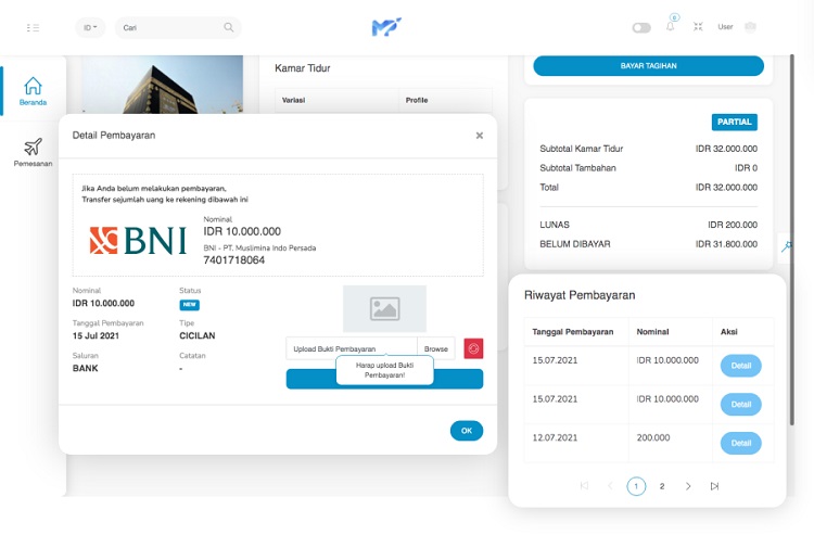 Dashboard user untuk memudahkan jamaah umroh, Sumber: muslimpergi.com