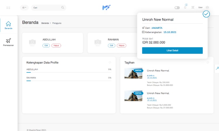 Dashboard aplikasi jamaah umroh, Sumber: dok pribadi