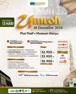 Umroh 18 Desember 2024 Plus Thaif + Museum Wahyu (Keberangkatan Surabaya)