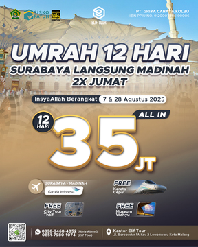 UMRAH 12 HARI SURABAYA LANGSUNG MADINAH 2X JUMAT