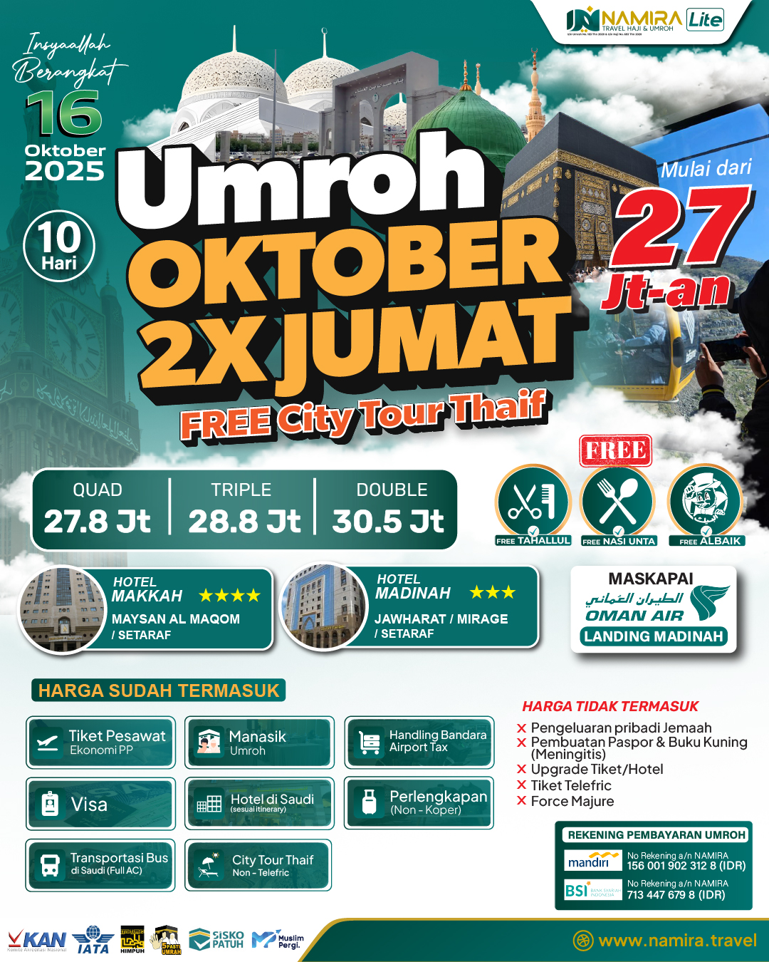 UMROH 16 OKTOBER 2025 2X JUMAT PLUS THAIF