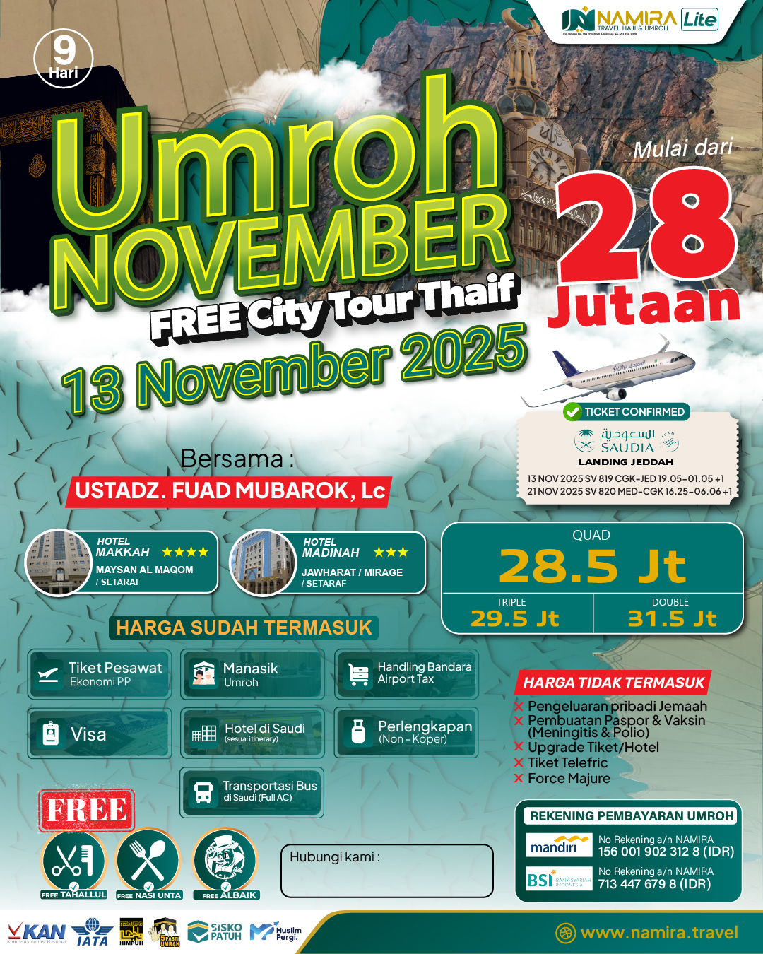 UMRAH 13 NOVEMBER 2025 (FREE CITY TOUR THAIF)