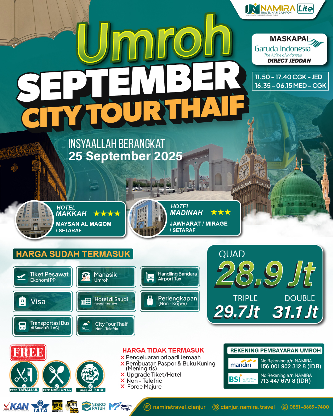 UMRAH SPESIAL 25 SEPTEMBER 2025 PLUS THAIF