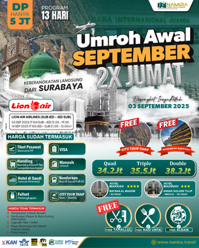  UMROH 2X JUMAT  PLUS THAIF 03 SEPTEMBER KEBERANGKATAN SURABAYA 