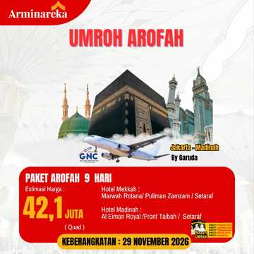 PAKET UMROH  AROFAH 5 OKTOBER 2025 9 HARI ARMINAREKA
