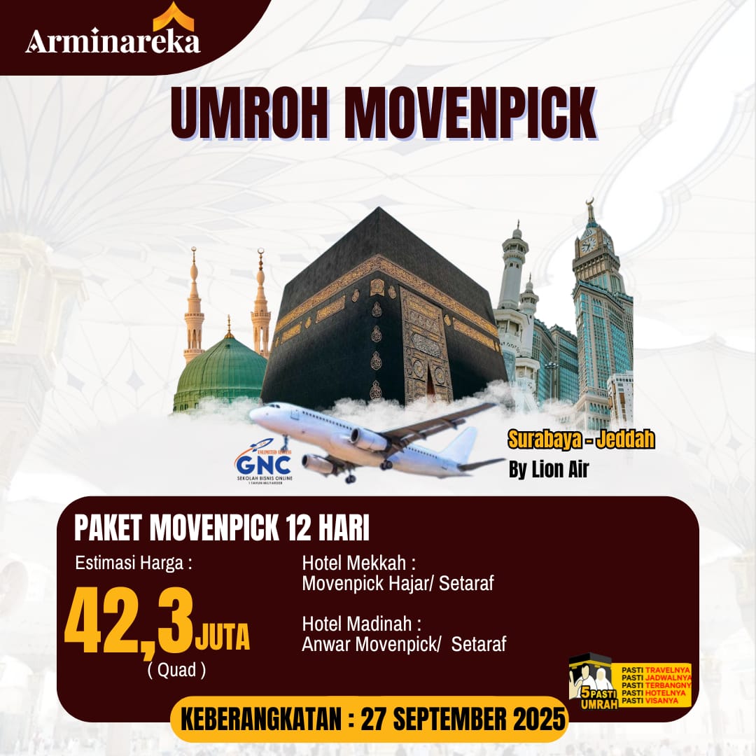 PAKET UMROH MOVENPICK 27 SEPTEMBER 2025 ARMINAREKA