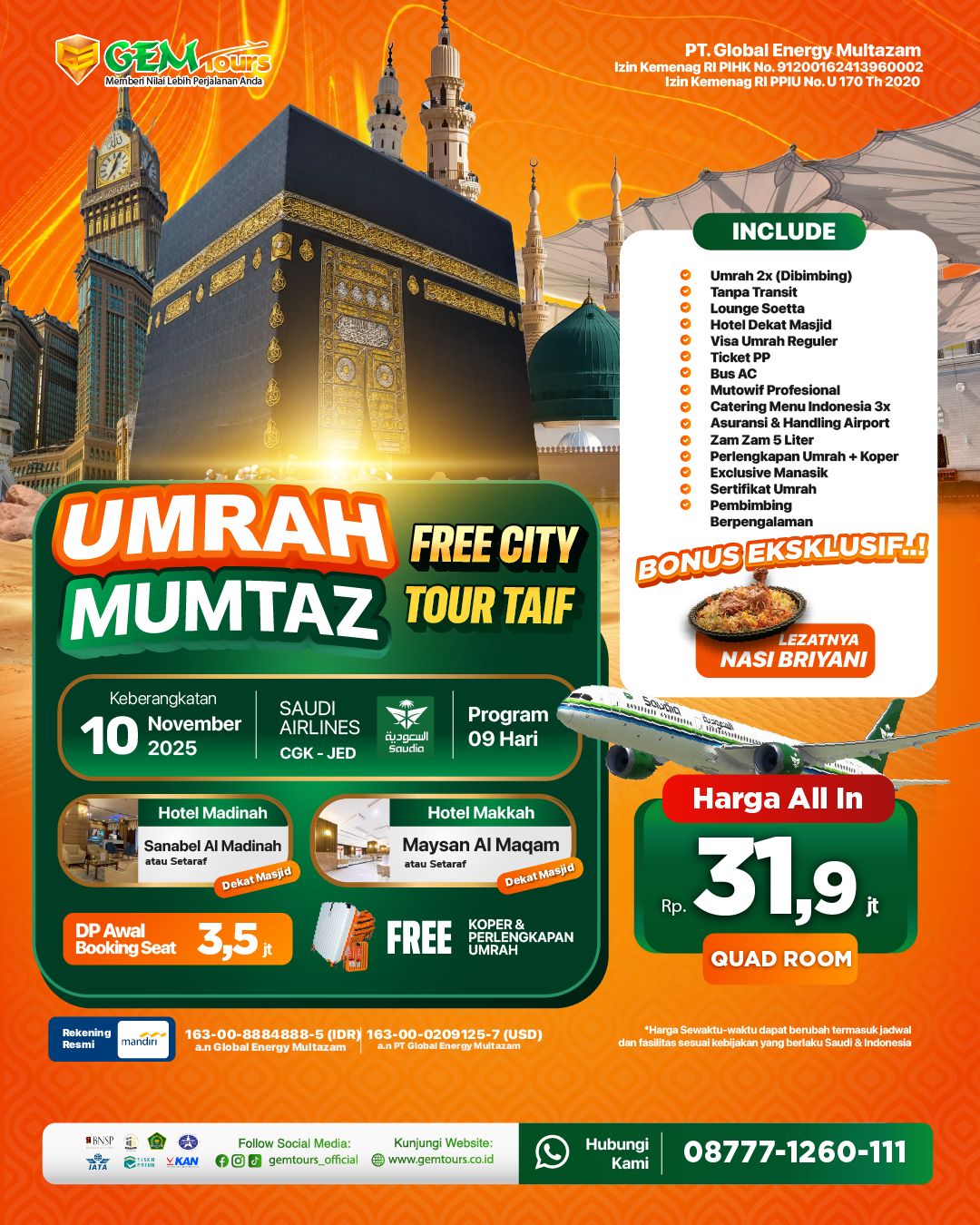 10 NOV 2025 "UMRAH MUMTAZ FREE TAIF"