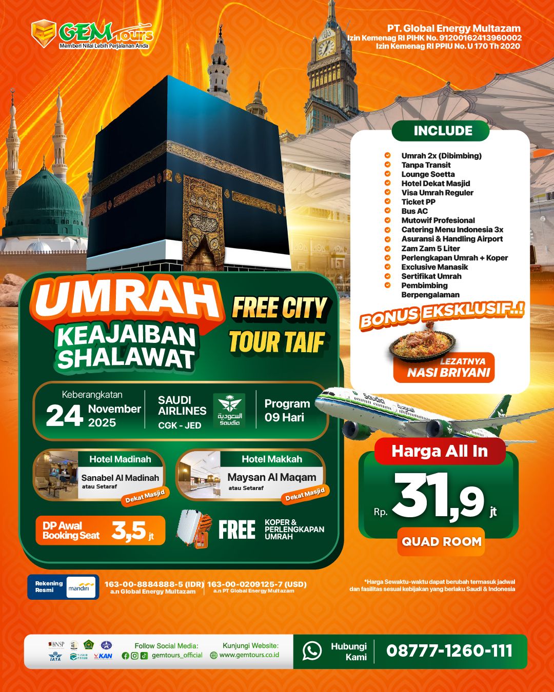 24 NOV 2025 "UMRAH KEAJAIBAN SHOLAWAT FREE TAIF"