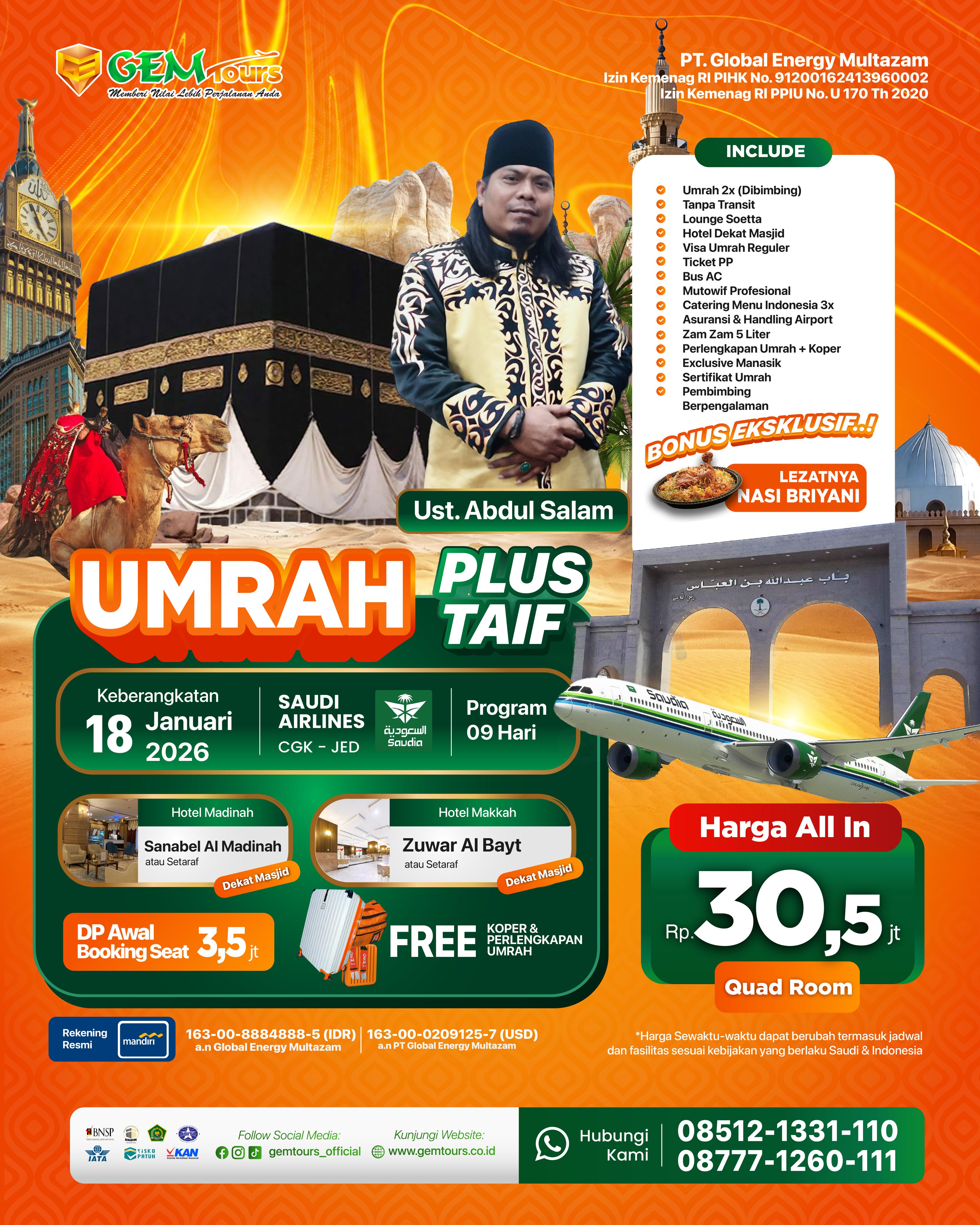 18 JANUARI 2026 "UMRAH KEBERKAHAN SYA'BAN PLUS THAIF"