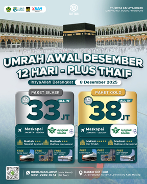 UMRAH AWAL DESEMBER 12 HARI PLUS THAIF