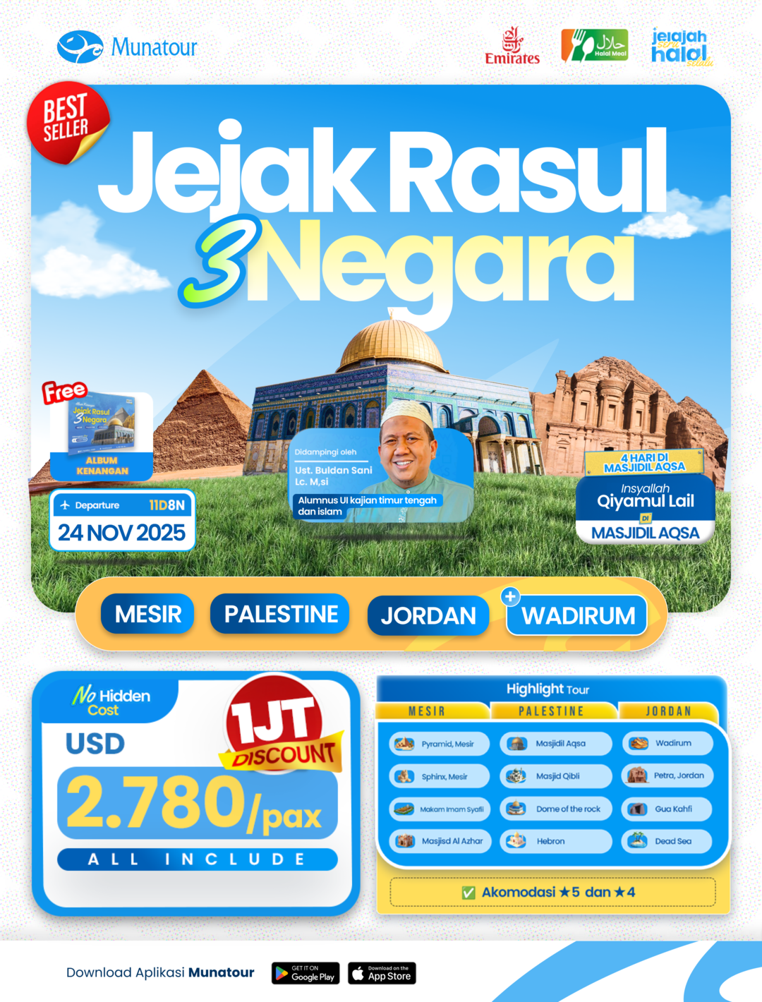 Jejak Rasul 3 Negara -Mesir, Masjidil Aqsa, Palestina, Yordania 24 November 2025