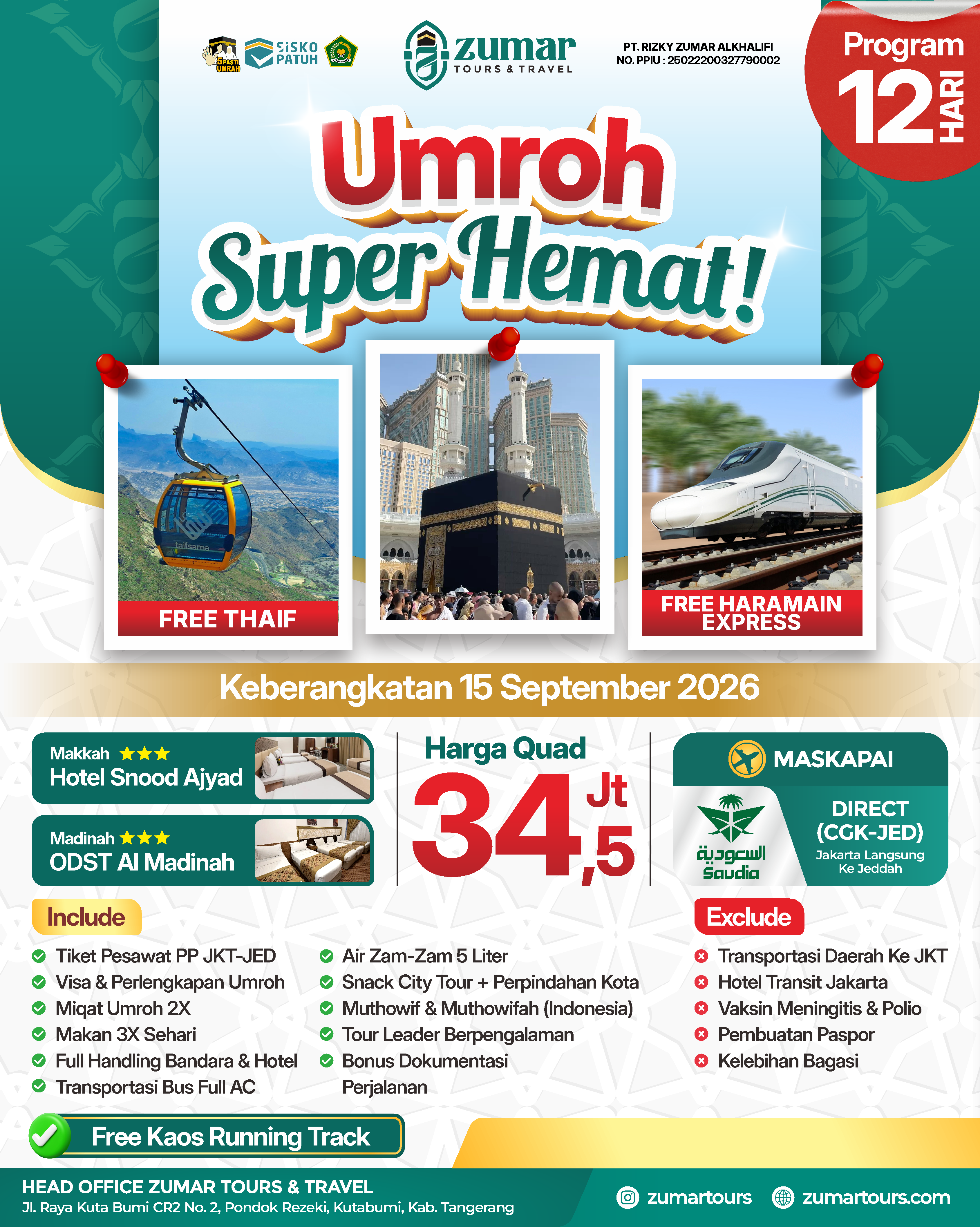 UMROH SUPER HEMAT FREE THAIF SEPTEMBER 2026