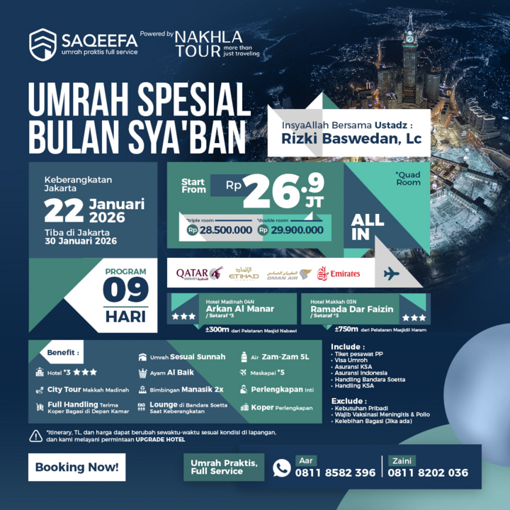 UMROH SAQEEFA SPESIAL BULAN SYABAN 22 JANUARI 2026