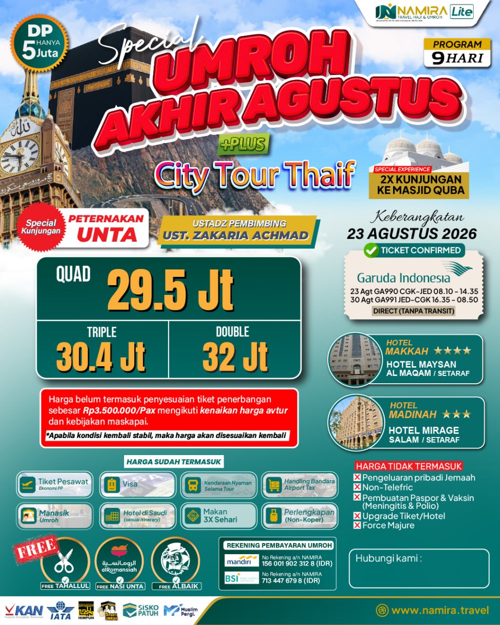PAKET UMROH PLUS THAIF 23 AGUSTUS 2026