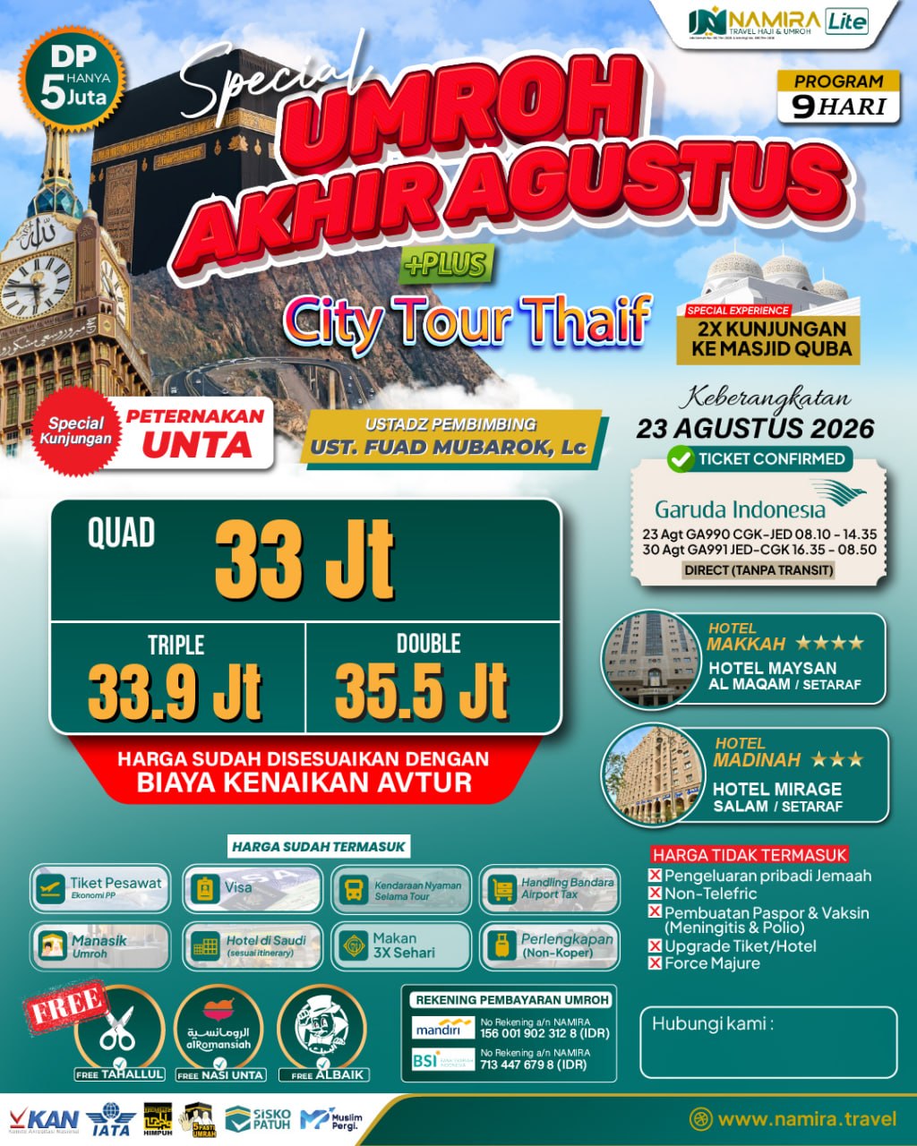 PAKET UMROH PLUS THAIF 23 AGUSTUS 2026