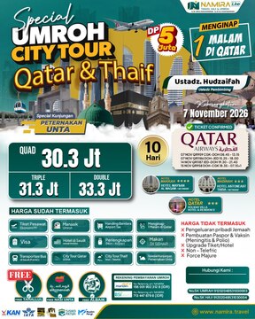 SPECIAL UMROH 07 NOVEMBER PLUS QATAR & THAIF