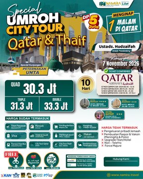 SPECIAL UMROH 07 NOVEMBER PLUS QATAR & THAIF