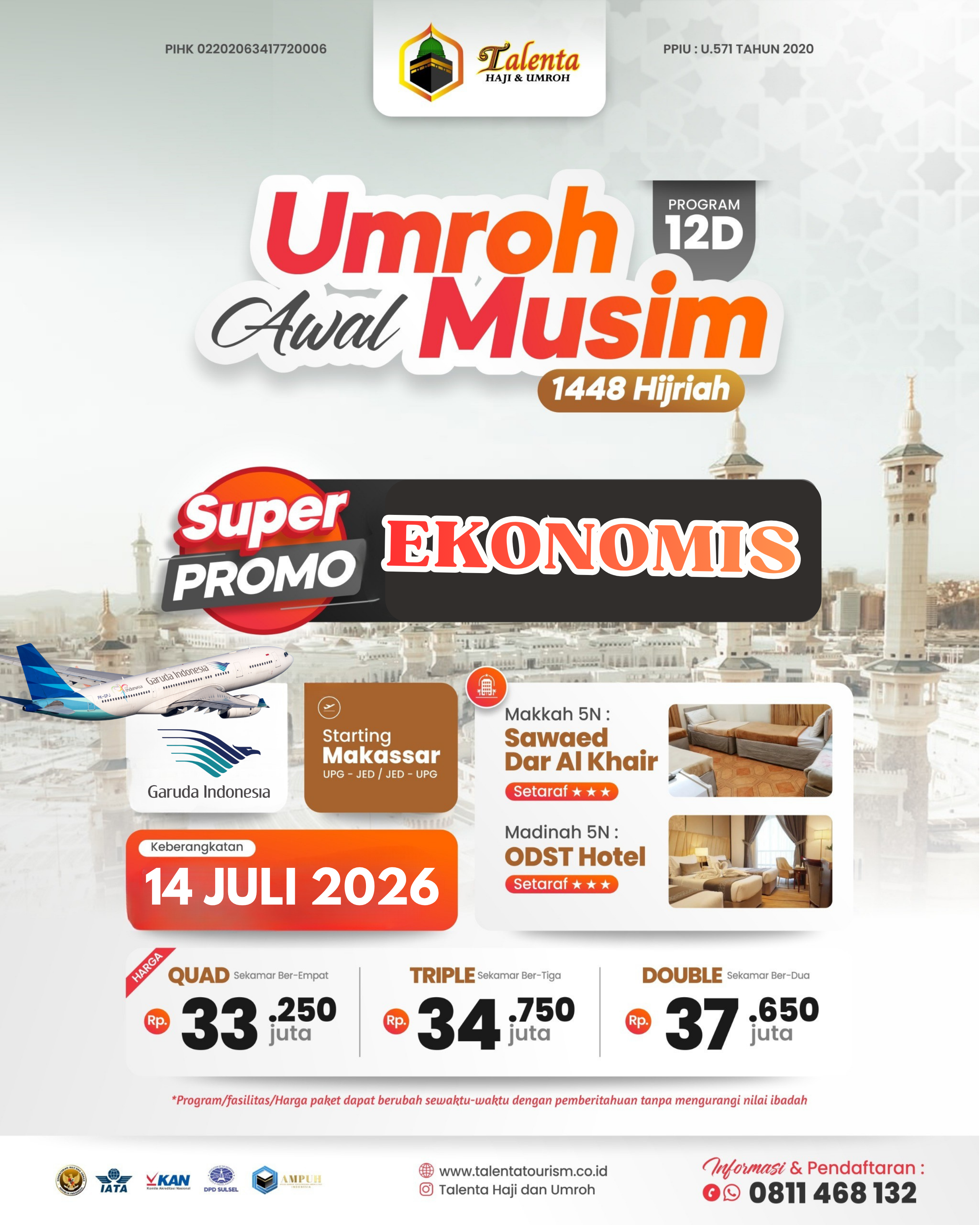 UMROH 14 JULI 2026 EKONOMIS PROGRAM 12 HARI BY GARUDA INDONESIA