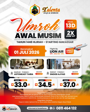 UMROH 01 JULI 2026 AWAL MUSIM 1448H PROGRAM 13 HARI BY LION AIR