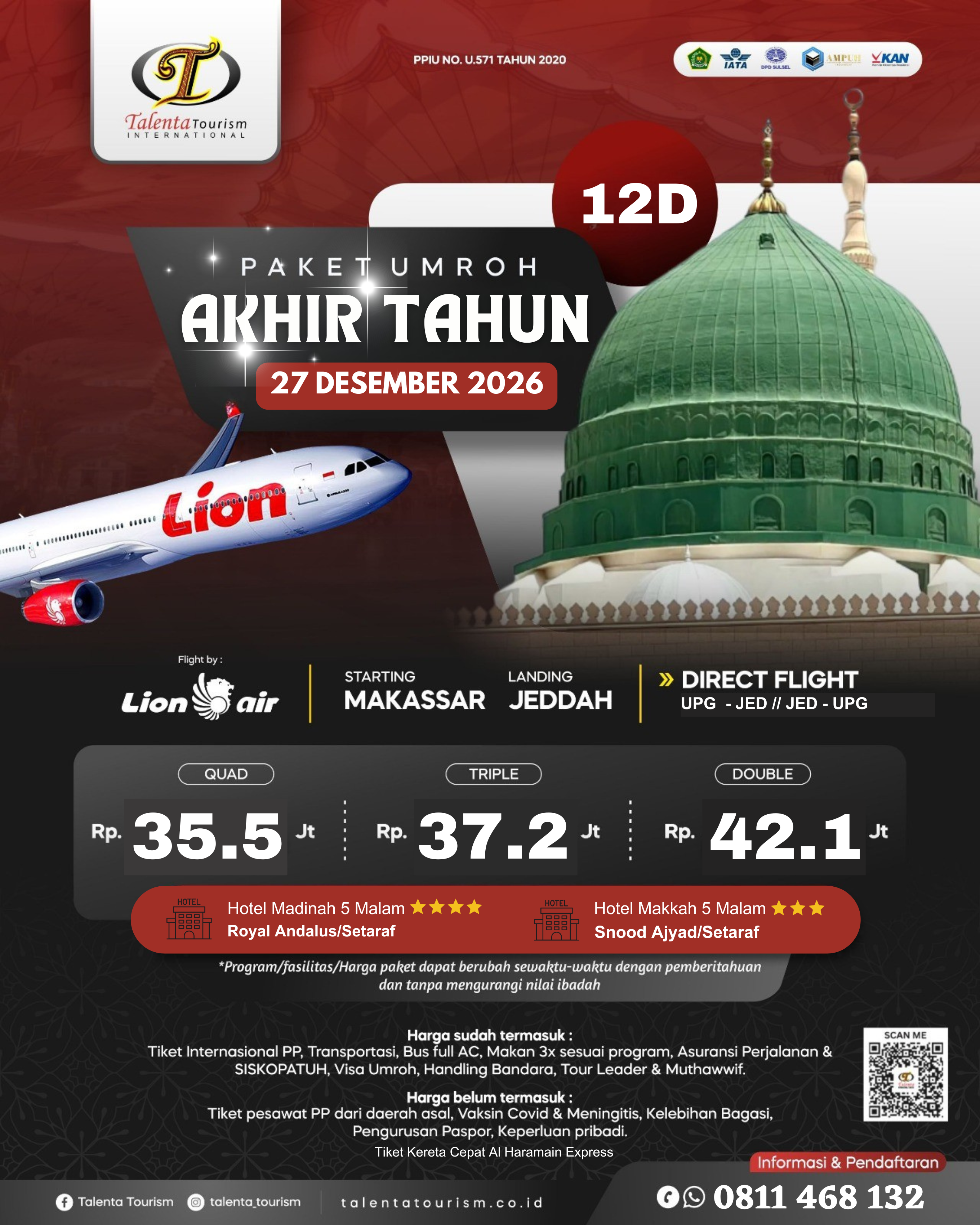 UMROH AKHIR TAHUN 27 DESEMBER 2026 PROGRAM 12 HARI BY LION AIR