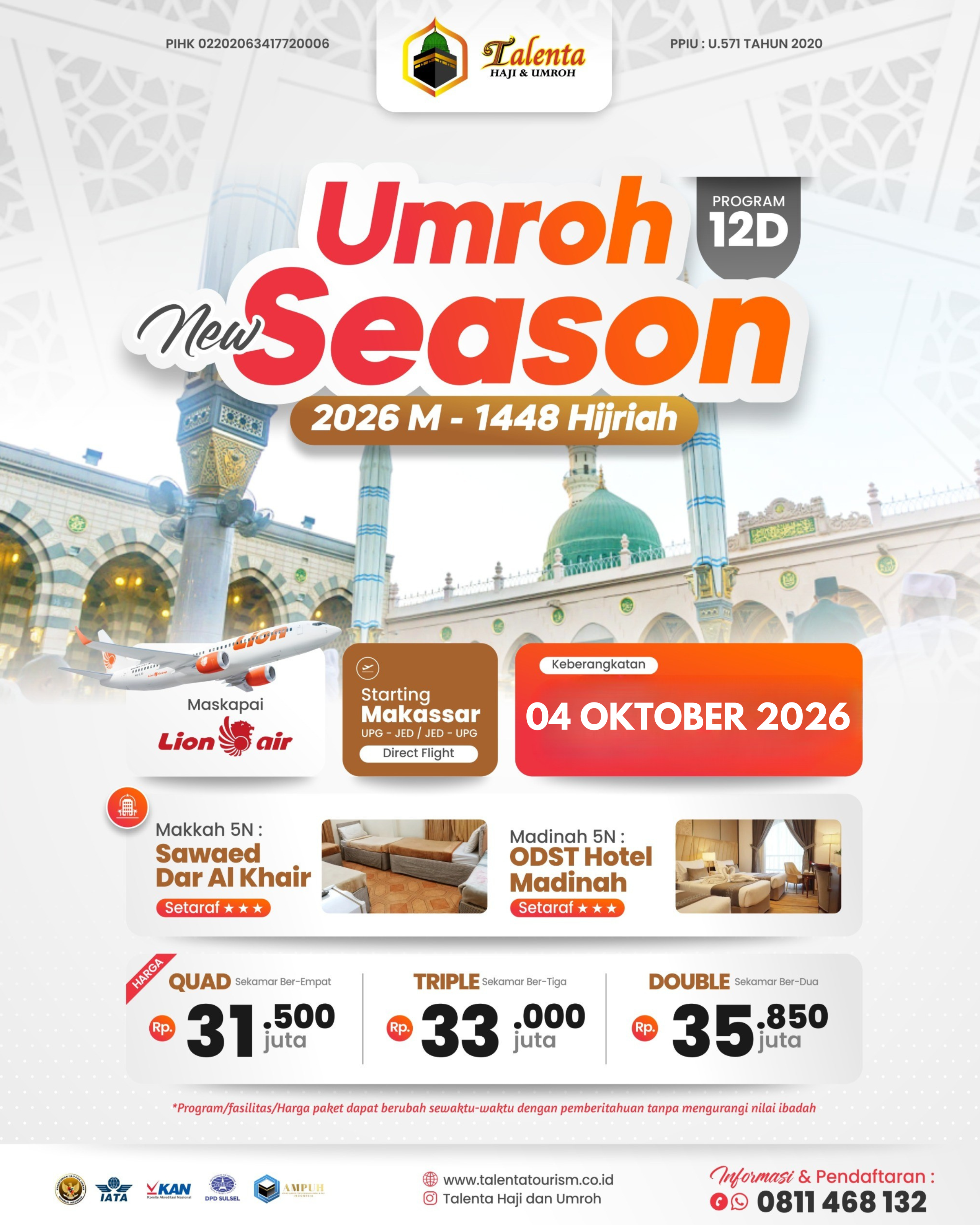 UMROH 04 OKTOBER 2026 NEW SEASON 1448H BY LION AIR