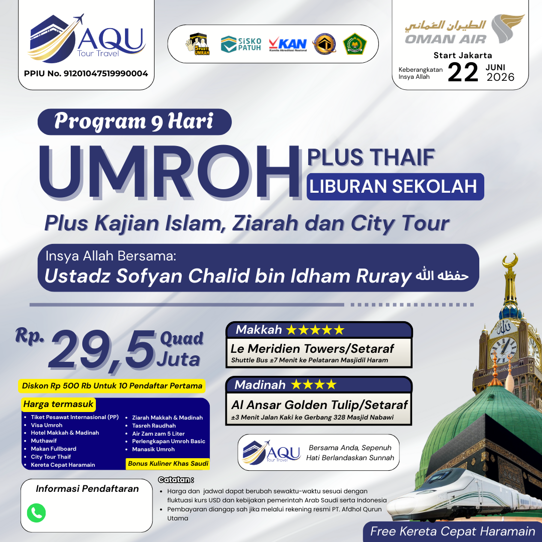 Paket Umroh Keluarga Liburan Sekolah Plus Thaif Juni 2026