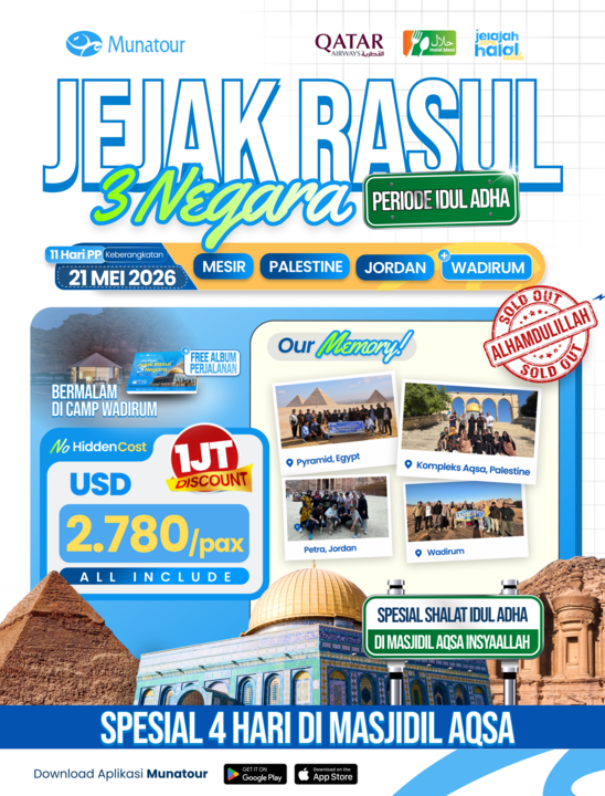 Paket Jejak Rasul 3 Negara Spesial Idul Adha: Mesir, Aqsa, Yordania - Mei 2026