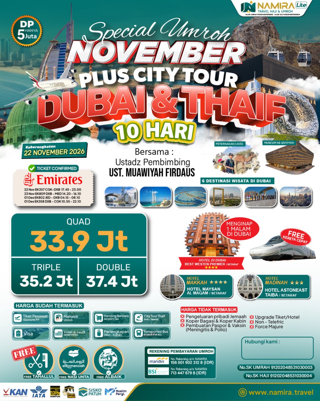 SPECIAL UMROH PLUS DUBAI 22 NOVEMBER 2026