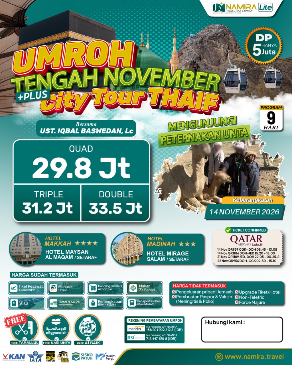 PAKET UMROH PLUS THAIF 14 NOVEMBER 2026