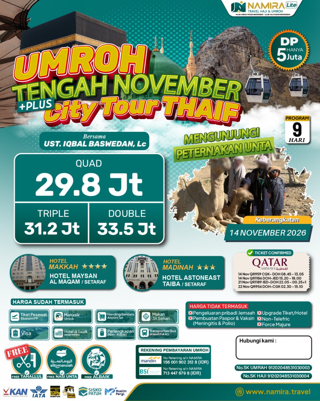 PAKET UMROH PLUS THAIF 14 NOVEMBER 2026