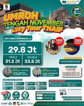 PAKET UMROH PLUS THAIF 14 NOVEMBER 2026