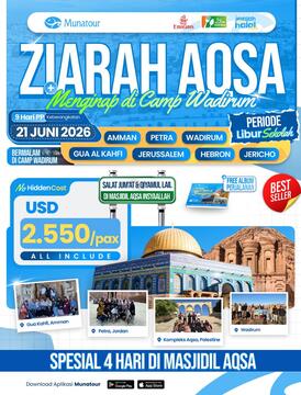  Paket Jejak Rasul 3 Negara Spesial libur sekolah: Mesir, Aqsa, Yordania - Juni 2026