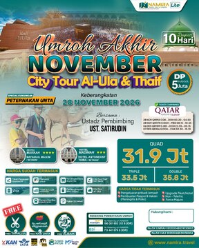 PAKET UMROH 28 NOVEMBER 2026 PLUS CITY TOUR AL ULA & THAIF
