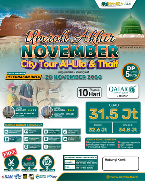 PAKET UMROH 28 NOVEMBER 2026 PLUS CITY TOUR AL ULA & THAIF