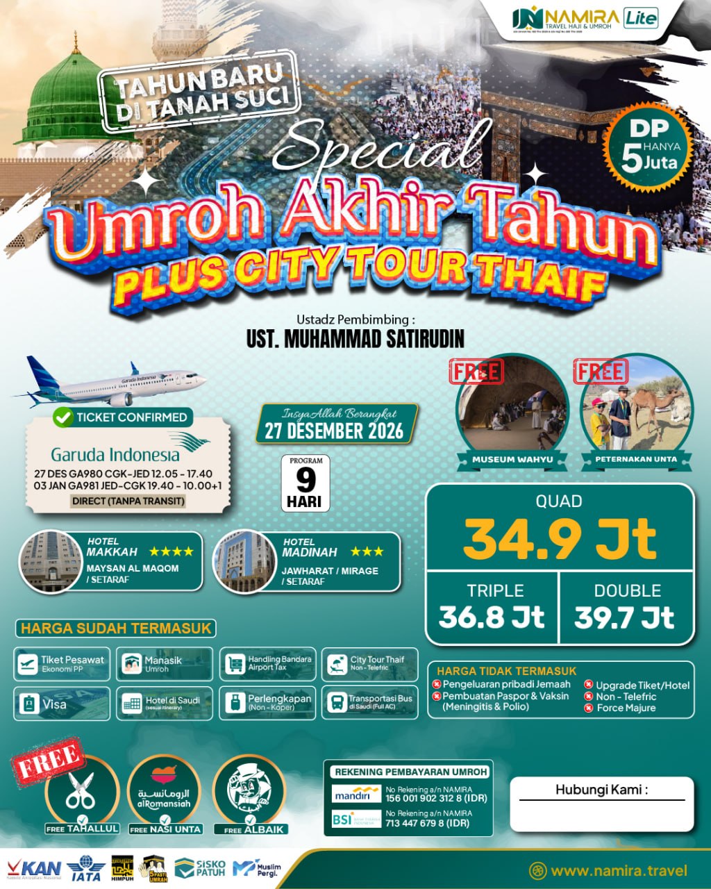 PAKET UMROH 27 DESEMBER 2026 PLUS THAIF