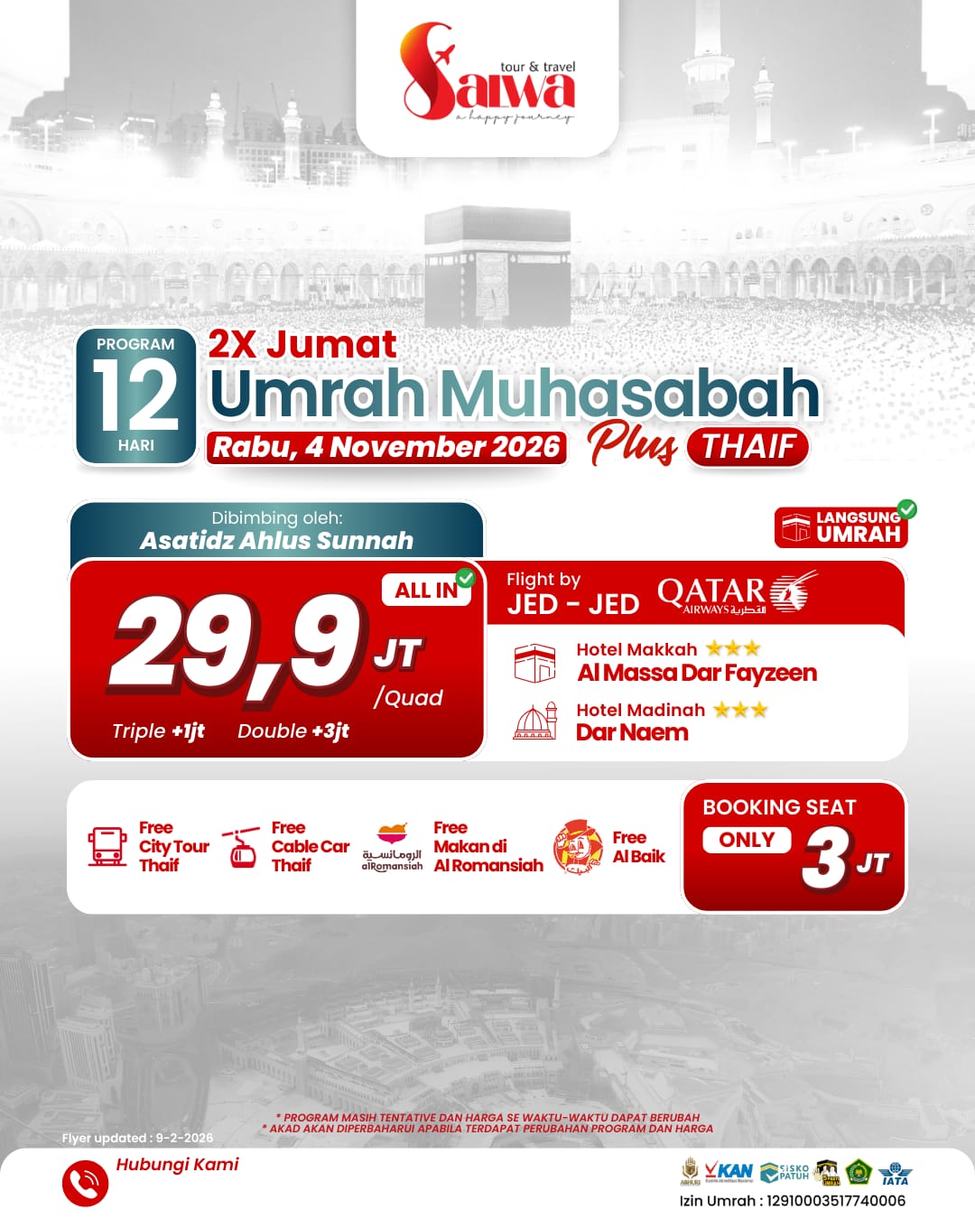 UMRAH MUHASABAH PLUS THAIF 12 HARI 4 NOVEMBER 2026