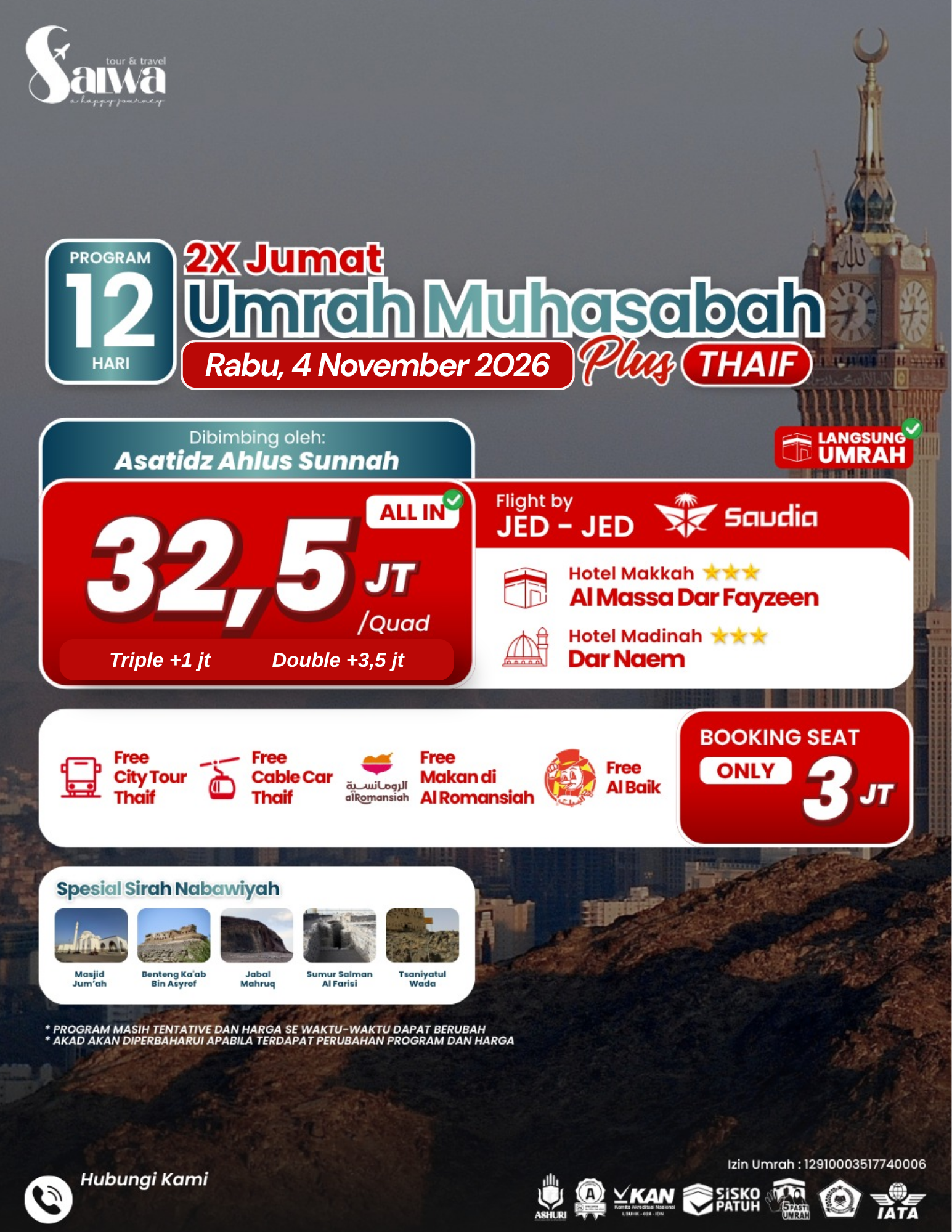 UMRAH MUHASABAH PLUS THAIF 12 HARI 4 NOVEMBER 2026