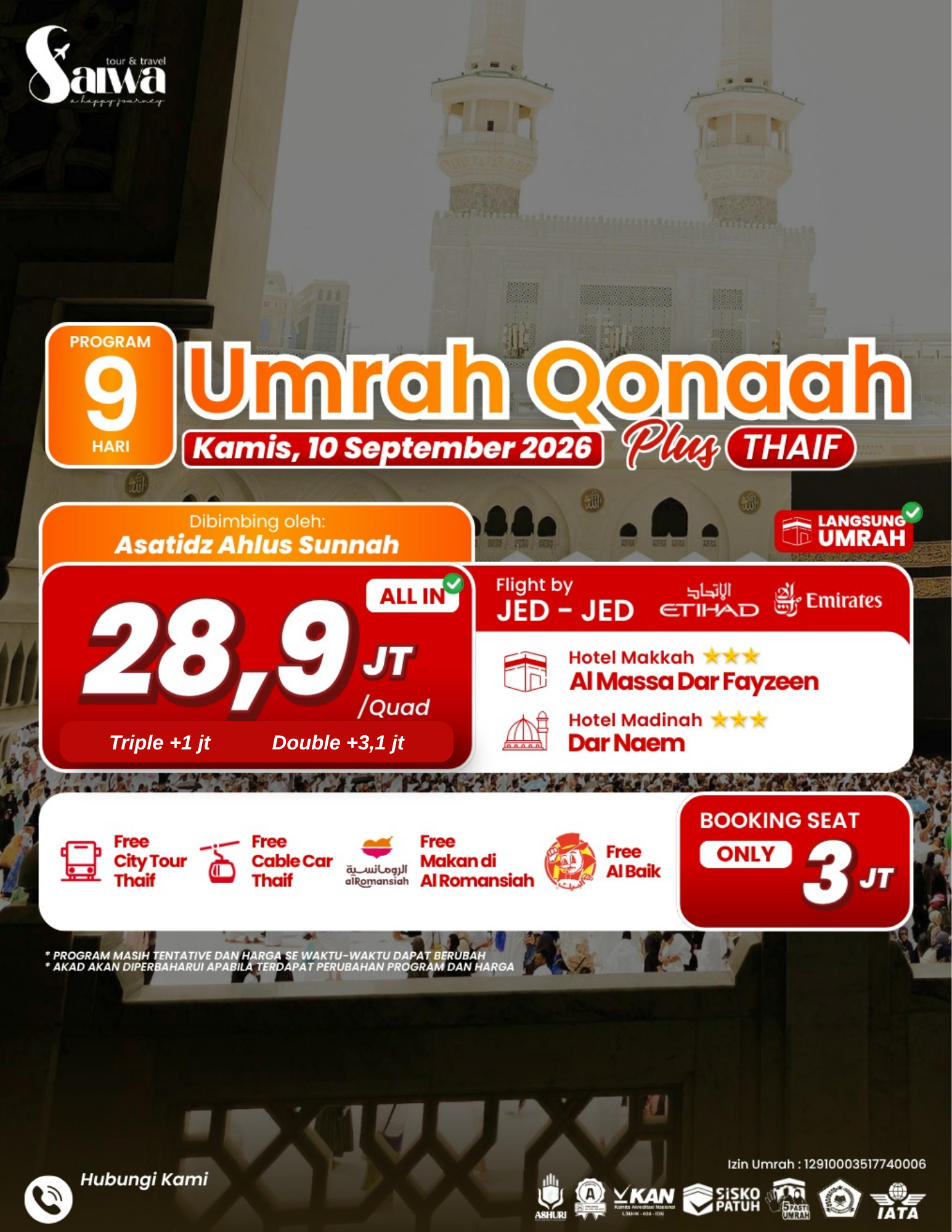 UMRAH QONAAH PLUS THAIF 9 HARI 10 SEPTEMBER 2026