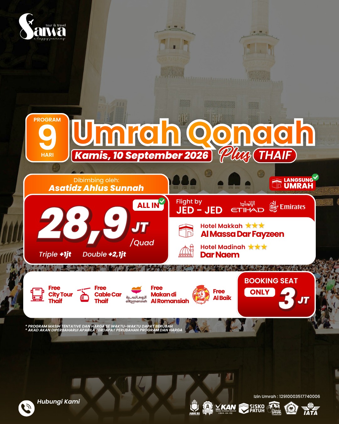 UMRAH QONAAH PLUS THAIF 9 HARI 10 SEPTEMBER 2026