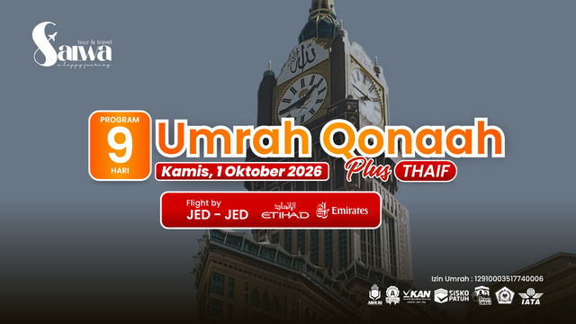 UMRAH QONAAH PLUS THAIF 9 HARI 1 OKTOBER 2026