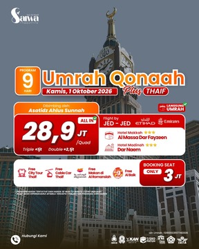 UMRAH QONAAH PLUS THAIF 9 HARI 1 OKTOBER 2026