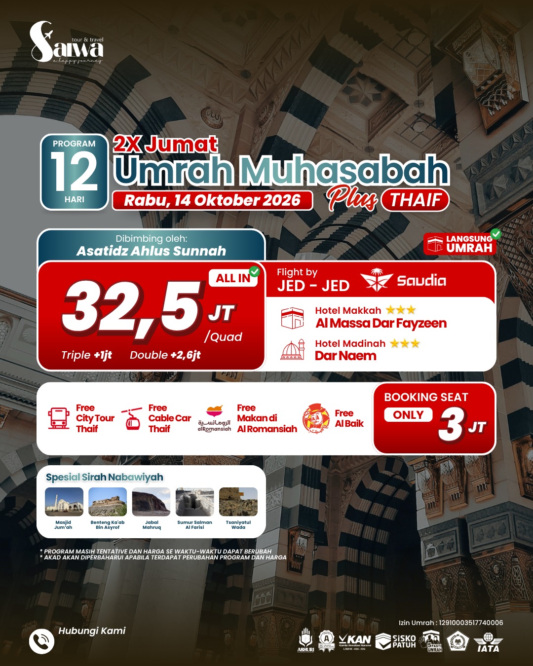 UMRAH MUHASABAH PLUS THAIF 12 HARI 14 OKTOBER 2026