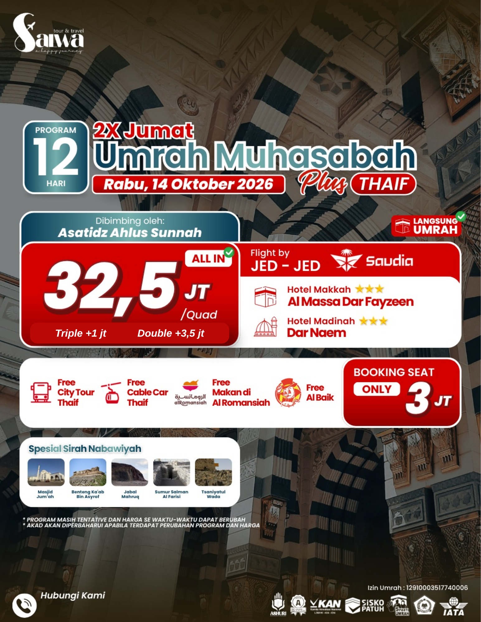 UMRAH MUHASABAH PLUS THAIF 12 HARI 14 OKTOBER 2026